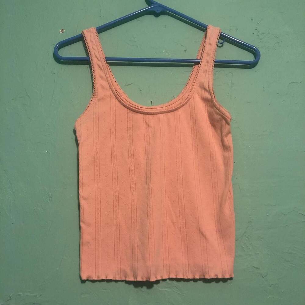 American Eagle Pointelle Lettuce Hem Ribbed Tank Top